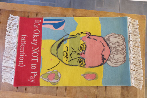 It's okay not to pay - Luc Tuymans colour-version par Fred Michiels, Oeuvre textile en vente sur Singulart