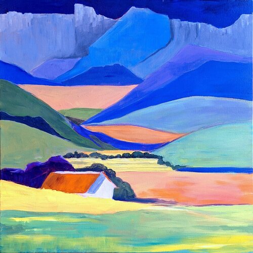Drakensberg with Farmhouse di Jillian Goldberg, Pittura in vendita su Singulart