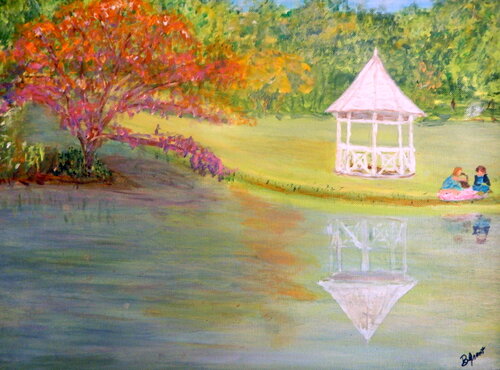 Childhood Picnic at the Pond di Bert Grant, Pittura in vendita su Singulart