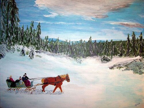 Family Sleigh Ride di Bert Grant, Pittura in vendita su Singulart