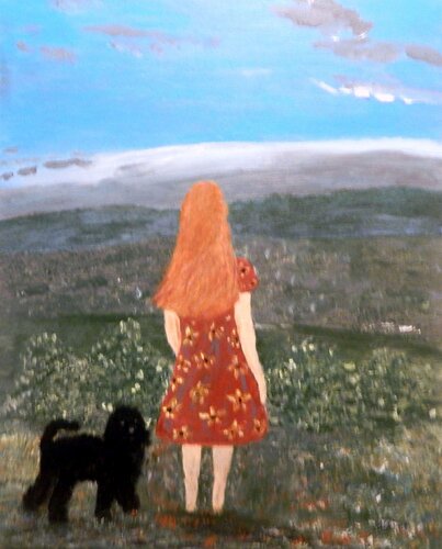 A Girl, Her Dog and Nature di Bert Grant, Pittura in vendita su Singulart