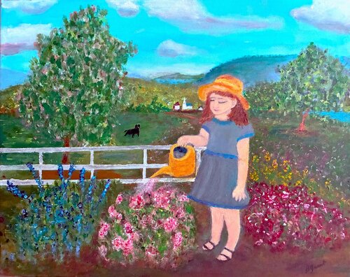 Girl in the Flower Garden di Bert Grant, Pittura in vendita su Singulart