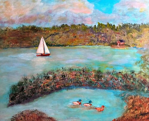 Tranquil Hours by the Lake van Bert Grant, Schilderij te koop op Singulart
