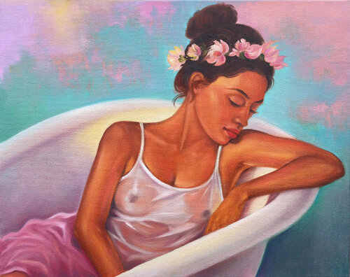 Tranquil Serenity: A Portrait of Restful Beauty de Sekar Rajagopal, Pintura a la venta en Singulart