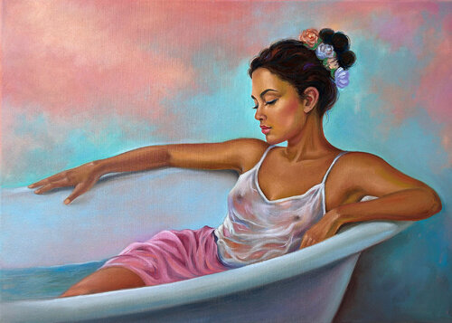 Tranquil Beauty in the Bath van Sekar Rajagopal, Schilderij te koop op Singulart