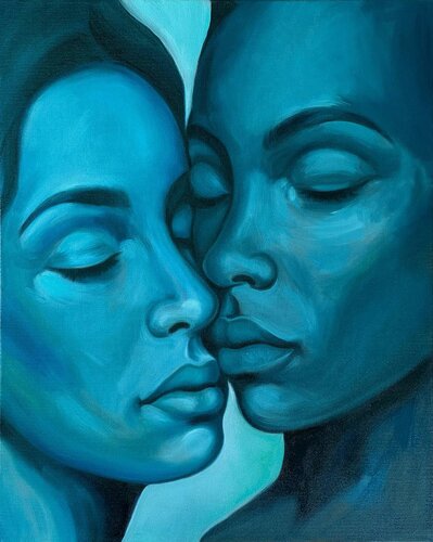 Blue Souls Embrace - Original oil painting by Sekar Rajagopal, Painting for Sale on Singulart
