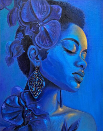 Midnight Orchid Reverie - Original oil painting van Sekar Rajagopal, Schilderij te koop op Singulart