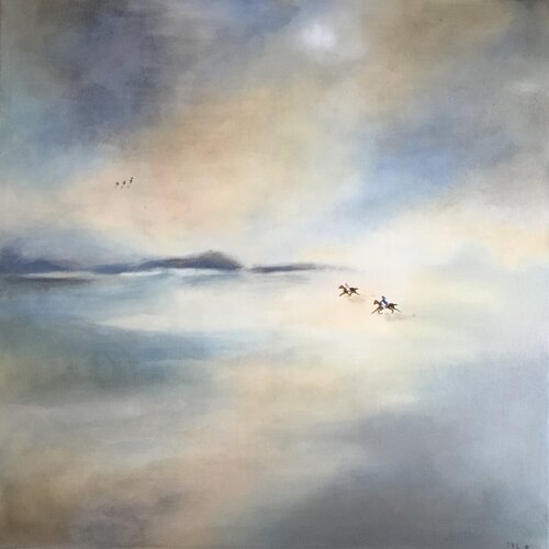 Les chevaux sur la plage van Jacqueline Ben loulou, Schilderij te koop op Singulart