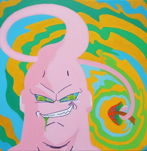 Majin Bu switch you in a psy mushroom van Luigi Monti, Schilderij te koop op Singulart