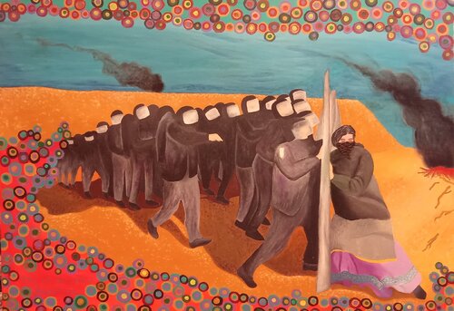 Police Vs. Lady Palestina - La forza delle donne de Luigi Monti, Pintura a la venta en Singulart