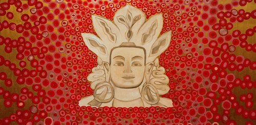 Il Buddha di pietra di Kathmandu di Luigi Monti, Pittura in vendita su Singulart