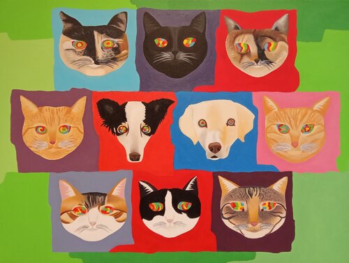 Psychedelics Pets Puzzle van Luigi Monti, Schilderij te koop op Singulart