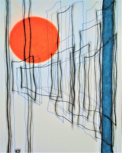Orange Circle and Blue Vertical No.4 van Kevin Jones, Werk op papier te koop op Singulart