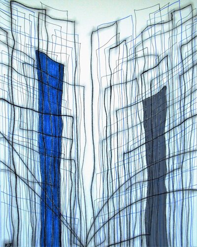 Blue and Grey Verticals by Kevin Jones, Work on Paper for Sale on Singulart