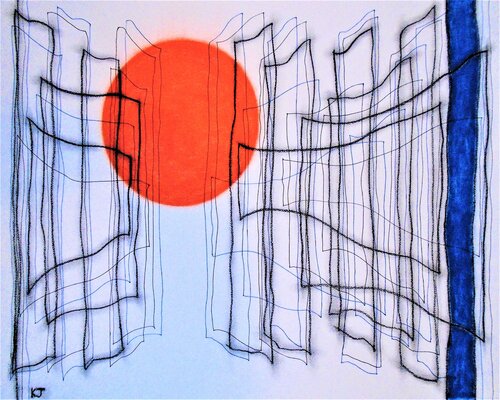 Orange Circle and Blue Vertical by Kevin Jones, Work on Paper for Sale on Singulart