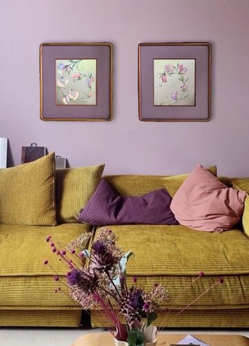 Peas flowers framed diptych van Daria Ivashchenko, Schilderij te koop op Singulart