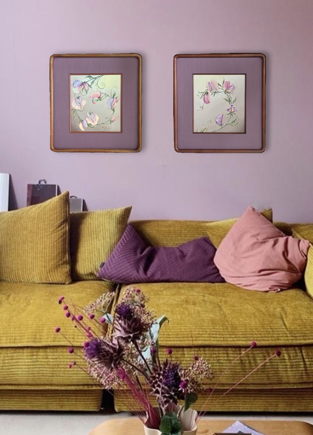 Peas flowers framed diptych Daria Ivashchenko