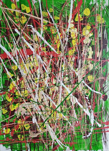 Pflanze – Lotusblüte in Grün van Guoqiang Wu, Schilderij te koop op Singulart