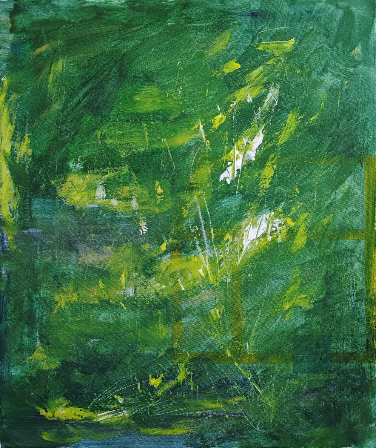 Green Abstract Painting – Light Traces in Green Guoqiang Wu Originalgemälde zu verkaufen