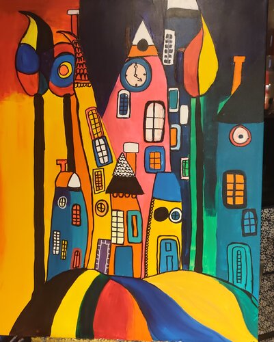 Village of coulors di Marcell Dergecz, Pittura in vendita su Singulart