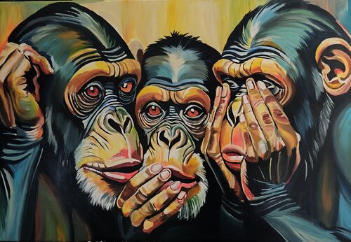The Tree Wise Monkeys di Marcell Dergecz, Pittura in vendita su Singulart