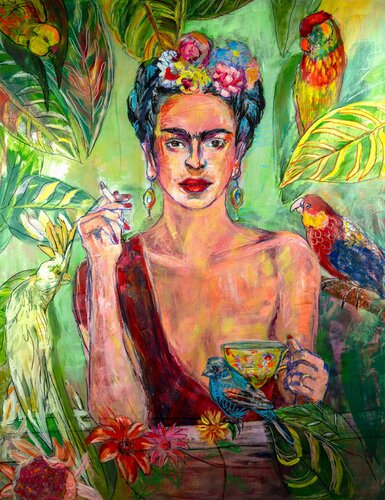 Frida Kahlo met haar vogels von Liesbeth Serlie, Malerei kaufen auf Singulart