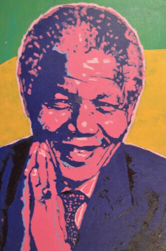 Nelson Mandela_Acryl auf Leinwand_60x40 cm_2015 van johannes lehner, Schilderij te koop op Singulart