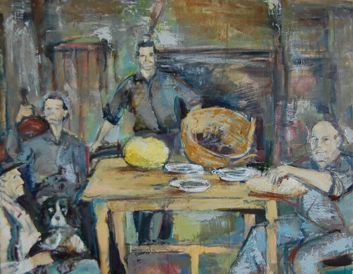 Grandfather with his friends van Natalia Basil, Schilderij te koop op Singulart