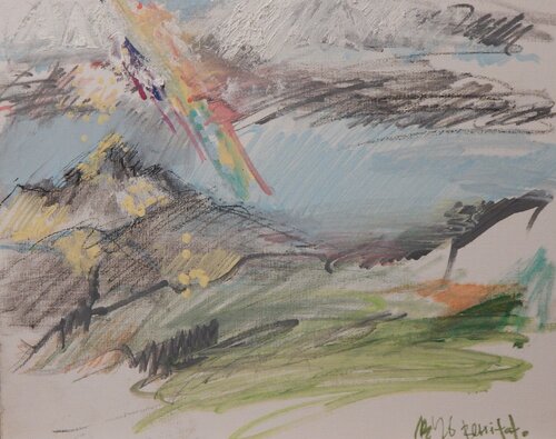 Rainbow over mountains. Benufato. by Natalia Vasil, Painting for Sale on Singulart