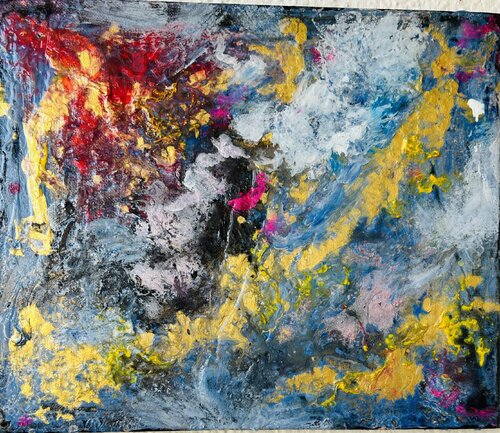 Abstract Blue and Gold Energy – Éclat Series No.3 by Tsia Tskhovrebashvili, Painting for Sale on Singulart