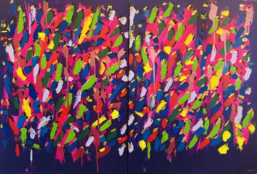 [WEEKEND SALE] Only here and now - Gold Leaf on Red par Tsia Tskhovrebashvili, Peinture en vente sur Singulart