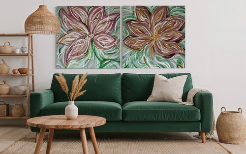 DUO  2 tableau de 80 X 80 by NATSA’MUSE (Nathalie Michiels), 회화 for Sale on Singulart
