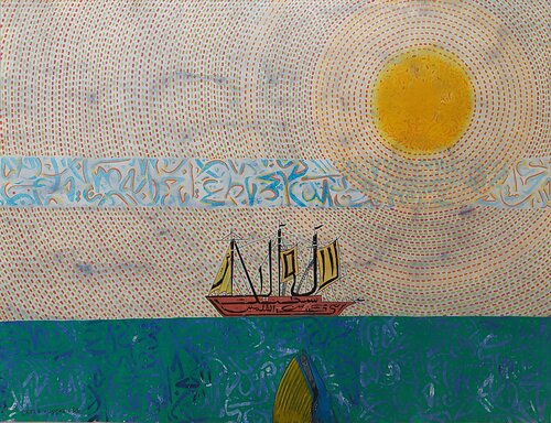 Ship Whale Painting Arabic Calligraphy Sajid Hussain