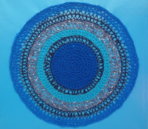 Kreis auf Quadrat _ blau de Sine von Schonen, Téxtil a la venta en Singulart
