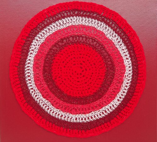 Kreis auf Quadrat _ rot de Sine von Schonen, Téxtil a la venta en Singulart