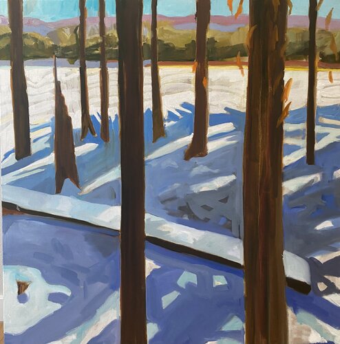 Winter Meadow New Haven, VT van Monica Carroll, Schilderij te koop op Singulart