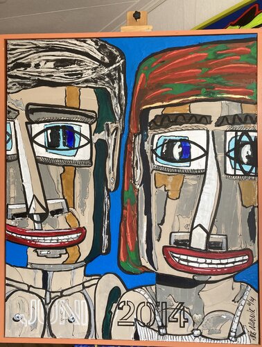 The lady with the  CARROT-HAIR and her lover in 2014.. von arie munnik, Malerei kaufen auf Singulart