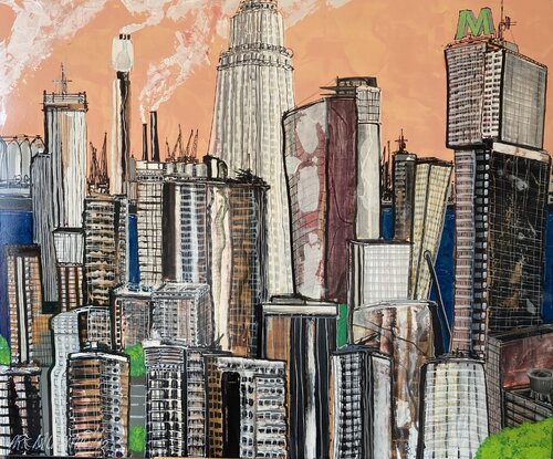 DANCING BUILDINGS  OF ROTTERDAM --southside of the river  2012 by arie munnik, 회화 for Sale on Singulart