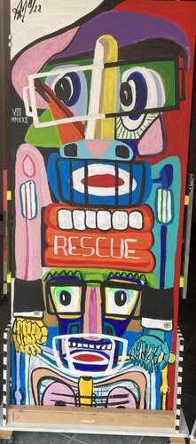 BEACHGUARD RESCUE TEAM-------------------FRONT OF DOUBLESIDEPAINTING ON WHEELS  REVERSIBLE by arie munnik, 회화 for Sale on Singulart