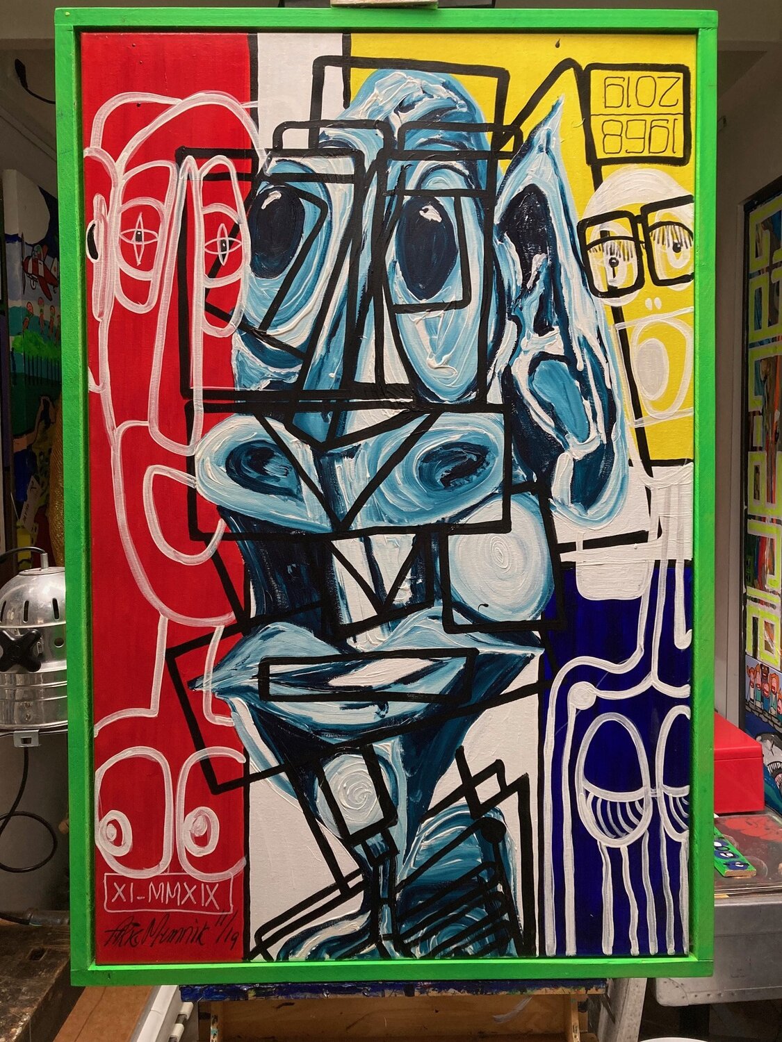 1968 ALIEN AND MONDRIAAN FAN. arie munnik Originalgemälde zu verkaufen