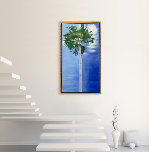 Palme im Wind - Öl auf Leinwand di Susanne Heß, Altri media in vendita su Singulart