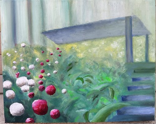 Blüten im Nebelgarten par Susanne Heß, Peinture en vente sur Singulart