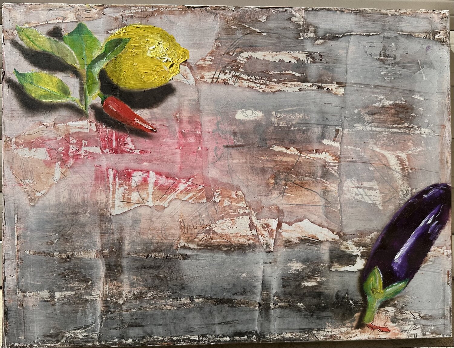 Zitrone, Aubergine und John Lennon Susanne Heß Dipinto originale in vendita
