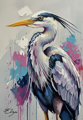 Majestic Heron Echoes of the Wetlands No. 5 van Elena Zaharia, Schilderij te koop op Singulart