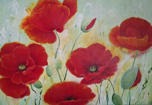 Sommerfeeling mit Mohnblumen von Angelika Frank, Malerei kaufen auf Singulart