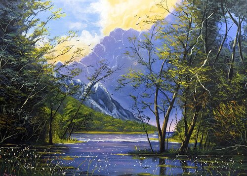 “Blue Lagoon Reverie” van Sasa Certanc, Schilderij te koop op Singulart