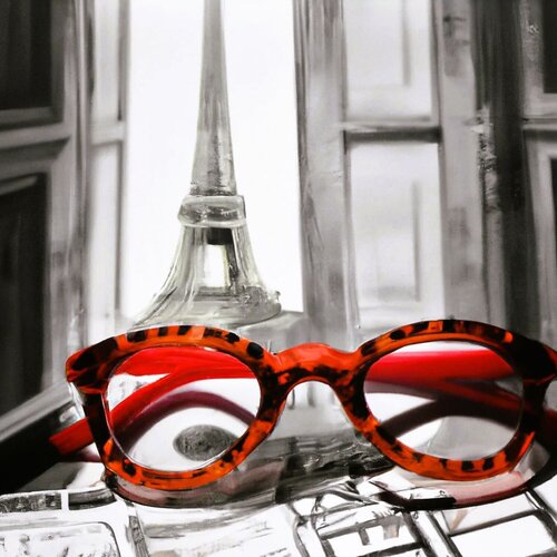 Red vintage glasses in front of the Eiffel Tower using AI + collage technique by irit rotrubin, 디지털 for Sale on Singulart