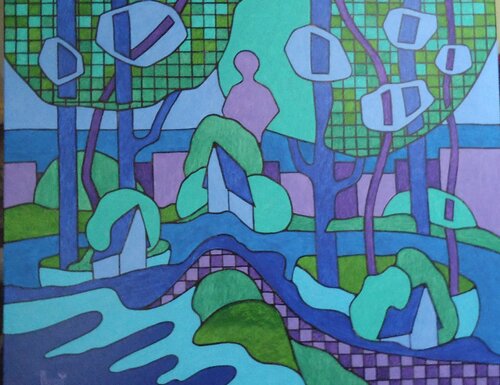 Silhouette aux damiers mauves di Michel Marant, Pittura in vendita su Singulart