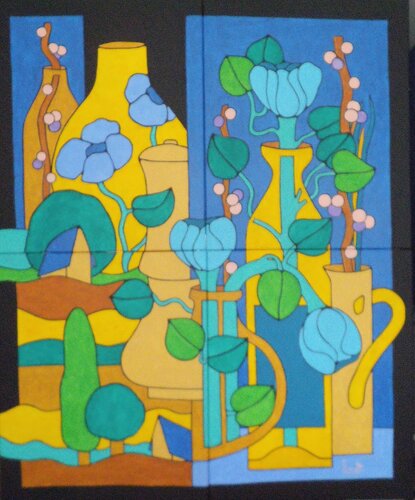 VASES AUX FLEURS BLEUES von Michel Marant, Malerei kaufen auf Singulart