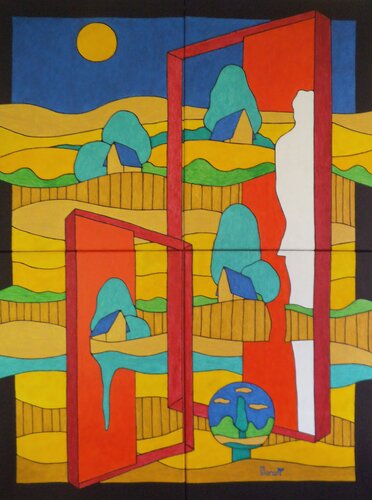 SILHOUETTE BLANCHE AUX CADRES ROUGES van Michel Marant, Schilderij te koop op Singulart